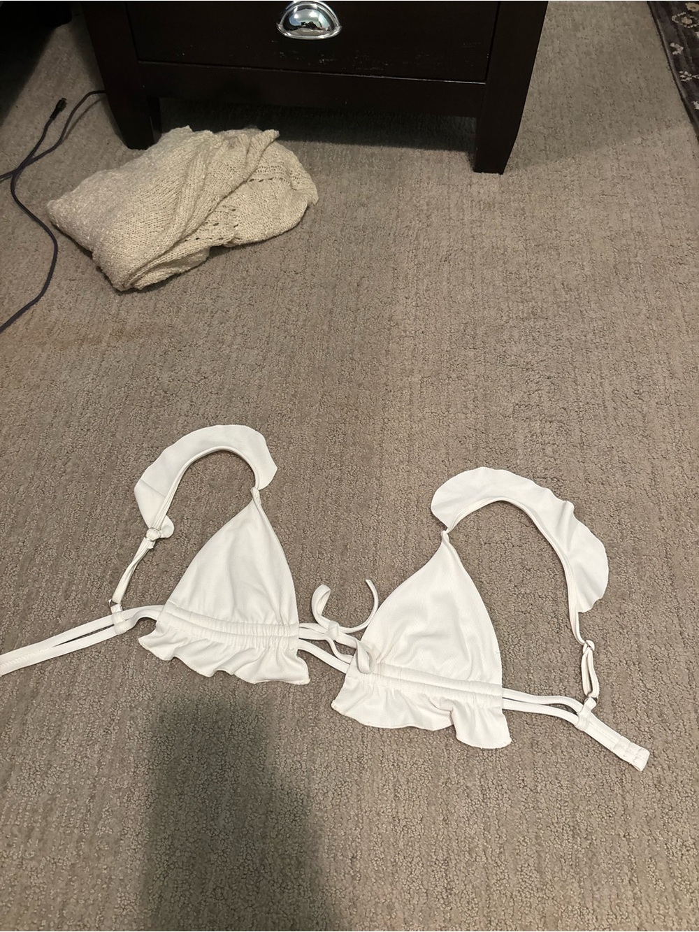 White Ruffle Triangle Bikini Top with Adjustable Ties